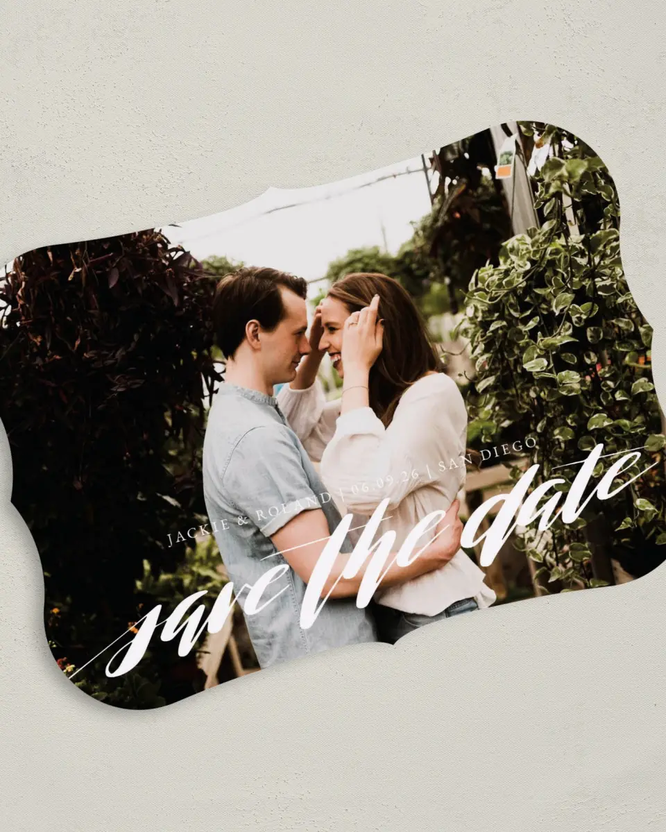 This is a 5" x 7" Save the Date Card called Destination Dream printed in full color on Premium Smooth paper