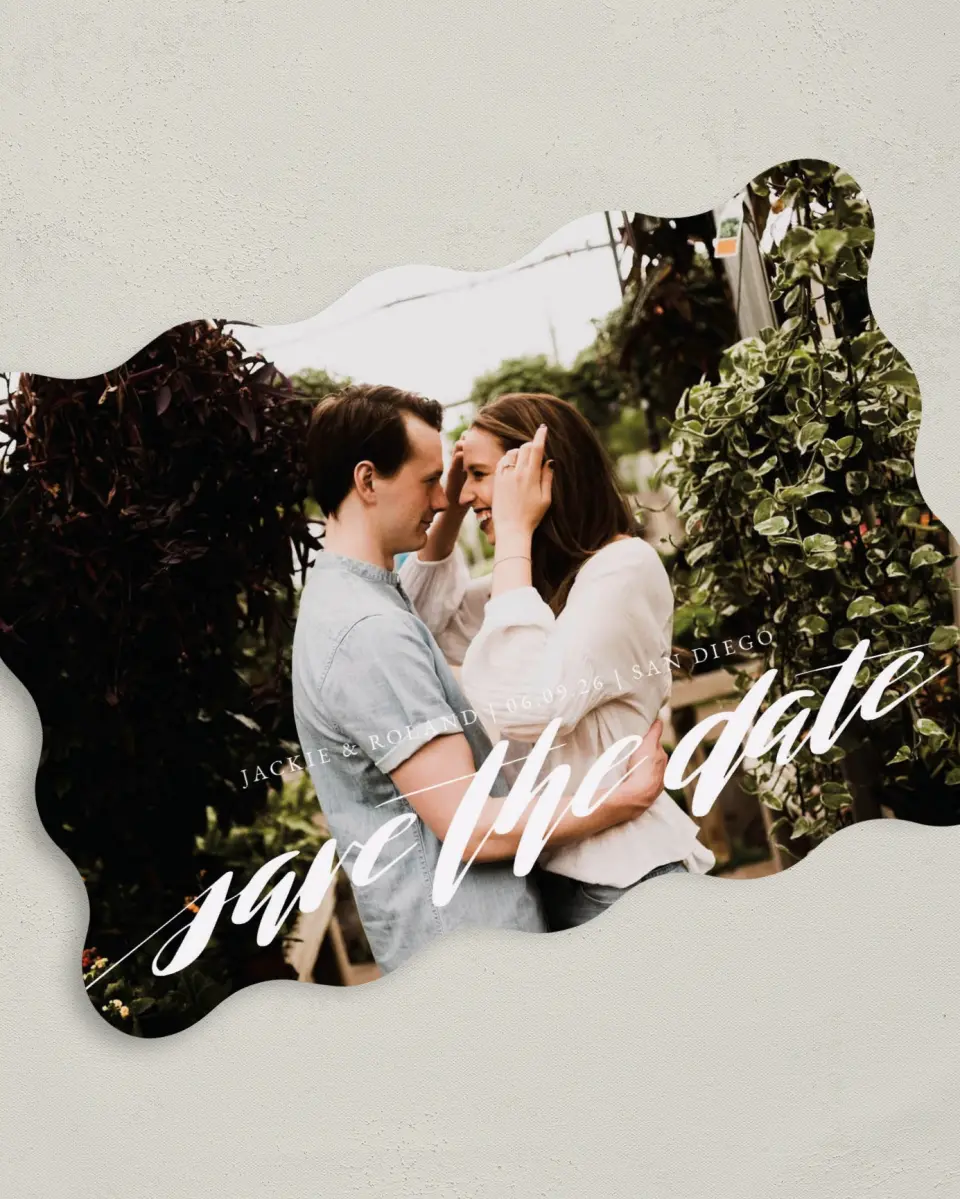 This is a 5" x 7" Save the Date Card called Destination Dream printed in full color on Premium Smooth paper