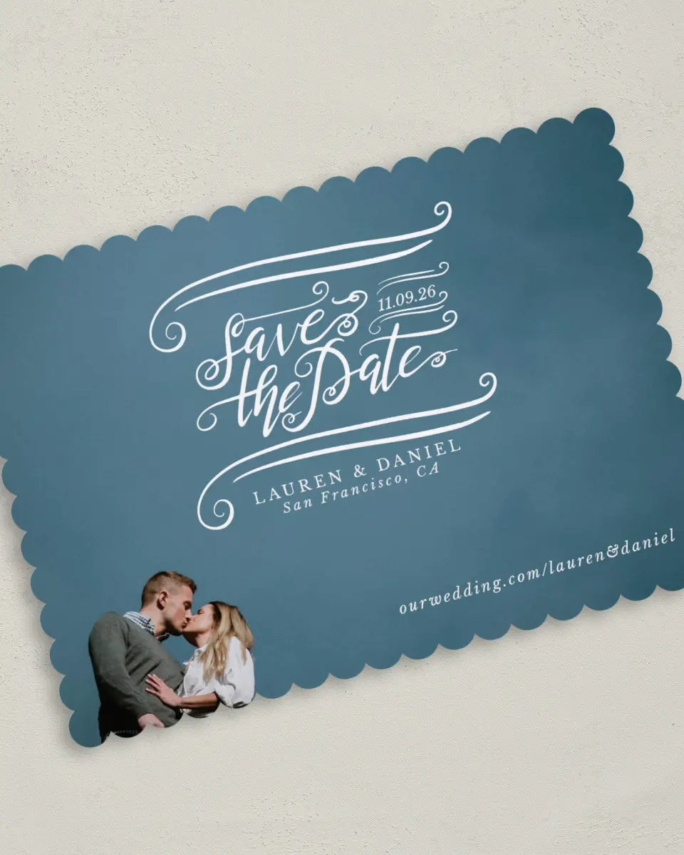 This is a 5" x 7" Save the Date Card called Dizzy in Love printed in full color on Premium Smooth paper
