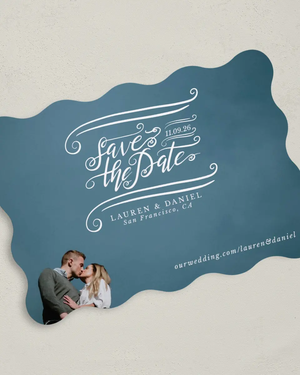 This is a 5" x 7" Save the Date Card called Dizzy in Love printed in full color on Premium Smooth paper