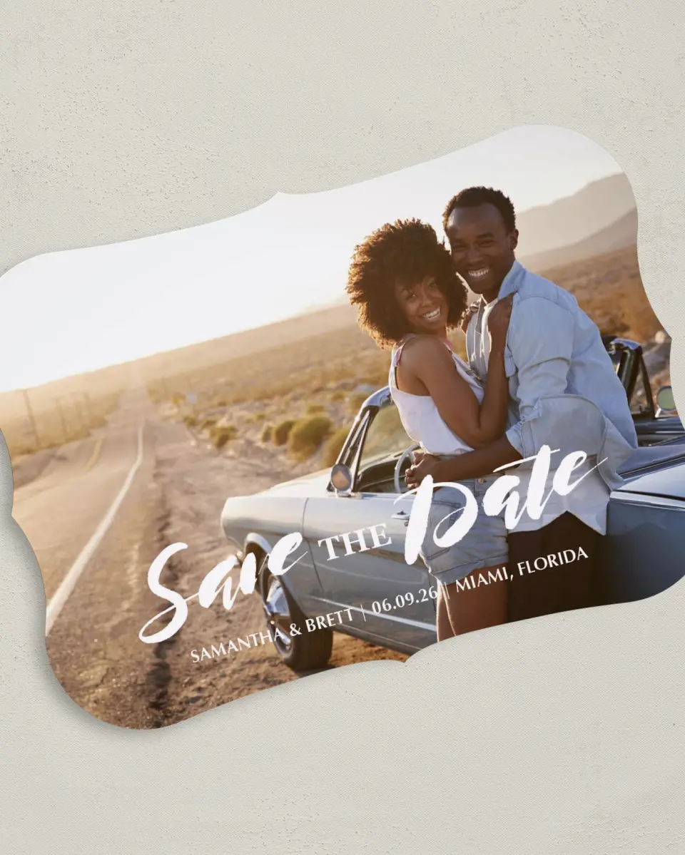 This is a 5" x 7" Save the Date Card called Hands Together printed in full color on Premium Smooth paper