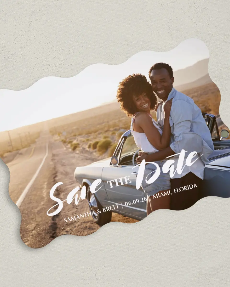 This is a 5" x 7" Save the Date Card called Hands Together printed in full color on Premium Smooth paper