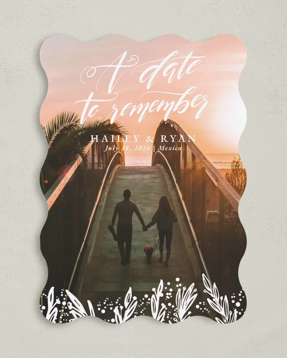 This is a 5" x 7" Save the Date Card called Sunset Dream printed in full color on Premium Smooth paper