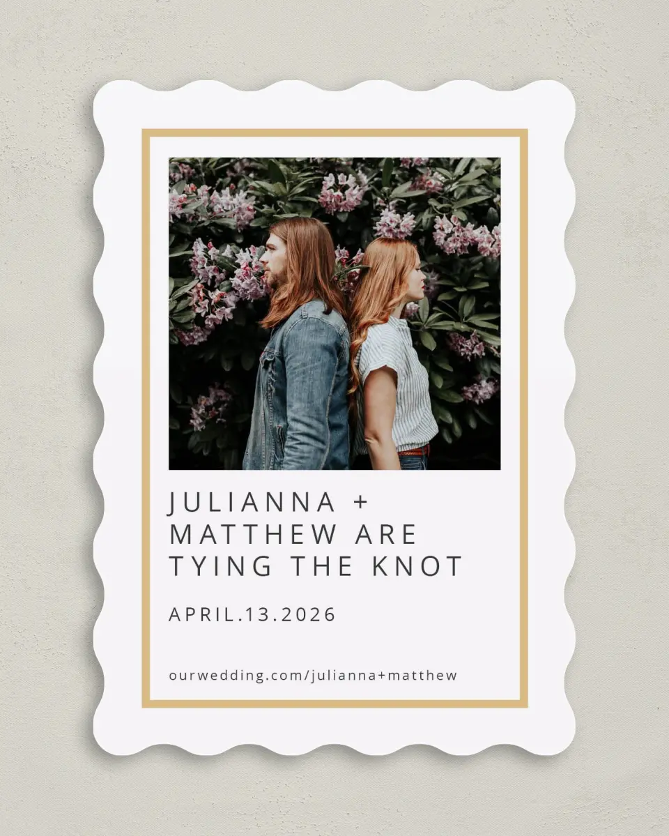 This is a 5" x 7" Save the Date Card called Tying the Knot printed in full color on Premium Smooth paper