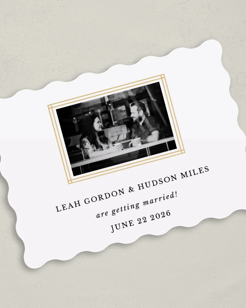 This is a 5" x 7" Save the Date Card called Perfectly Framed printed in full color on Premium Smooth paper