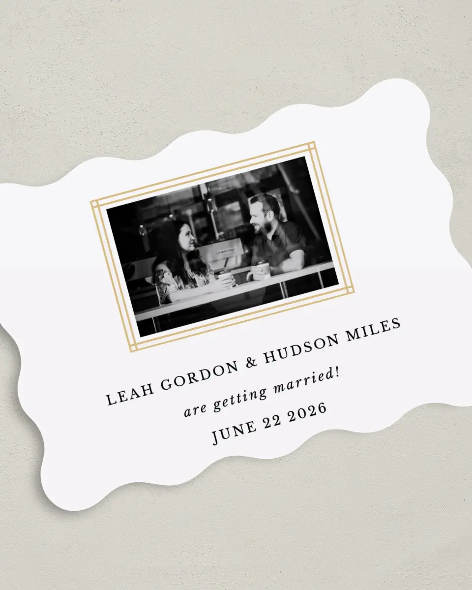 This is a 5" x 7" Save the Date Card called Perfectly Framed printed in full color on Premium Smooth paper