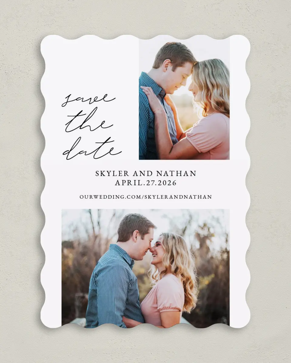 This is a 5" x 7" Save the Date Card called Double Take printed in full color on Premium Smooth paper