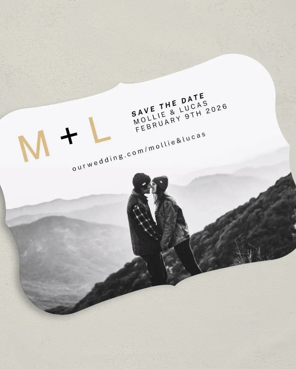 This is a 5" x 7" Save the Date Card called New Initials printed in full color on Premium Smooth paper