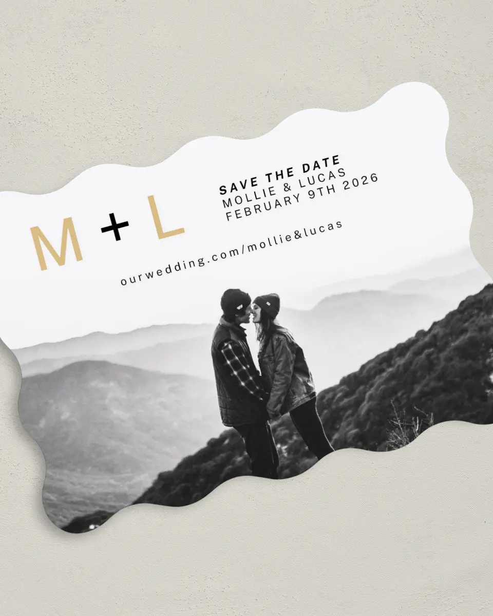 This is a 5" x 7" Save the Date Card called New Initials printed in full color on Premium Smooth paper