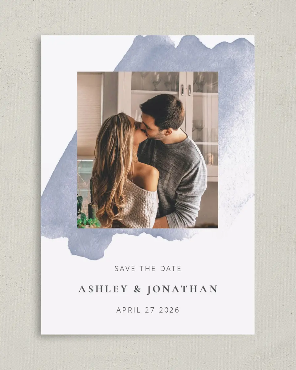 This is a 5" x 7" Save the Date Card called Stroke of Luck printed in full color on Premium Smooth paper