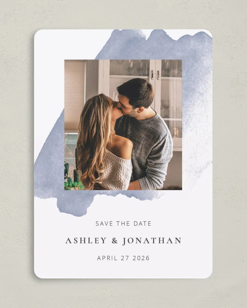 This is a 5" x 7" Save the Date Card called Stroke of Luck printed in full color on Premium Smooth paper