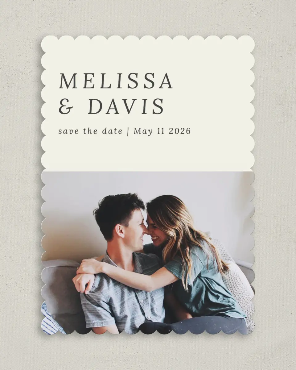 This is a 5" x 7" Save the Date Card called Snuggle Together printed in full color on Premium Smooth paper