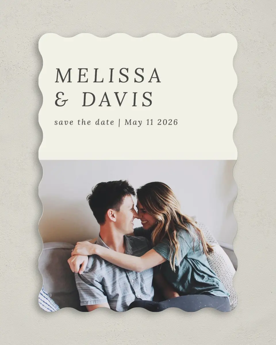 This is a 5" x 7" Save the Date Card called Snuggle Together printed in full color on Premium Smooth paper