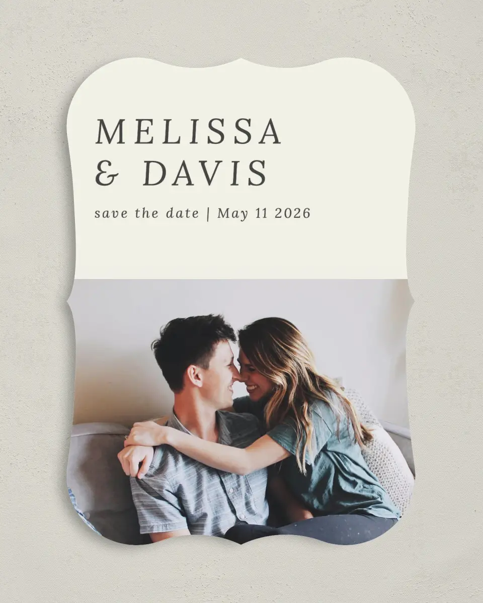 This is a 5" x 7" Save the Date Card called Snuggle Together printed in full color on Premium Smooth paper