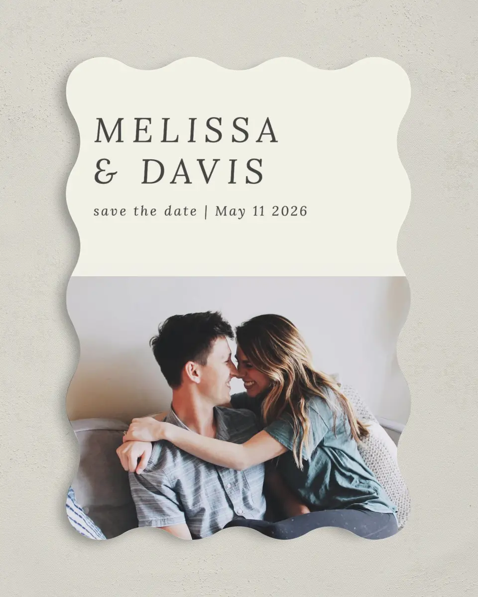 This is a 5" x 7" Save the Date Card called Snuggle Together printed in full color on Premium Smooth paper