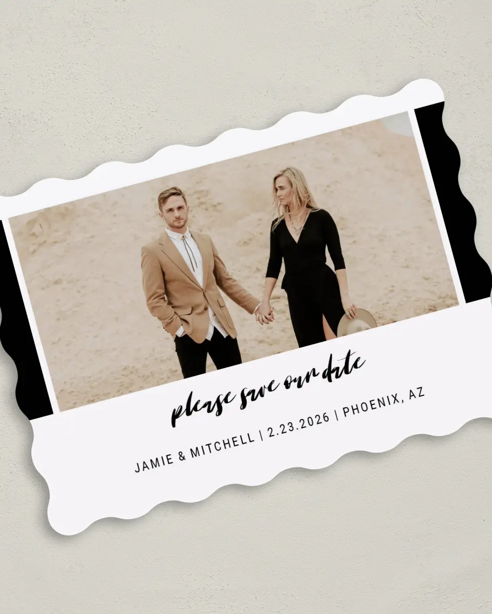 This is a 5" x 7" Save the Date Card called Stately Event printed in full color on Premium Smooth paper