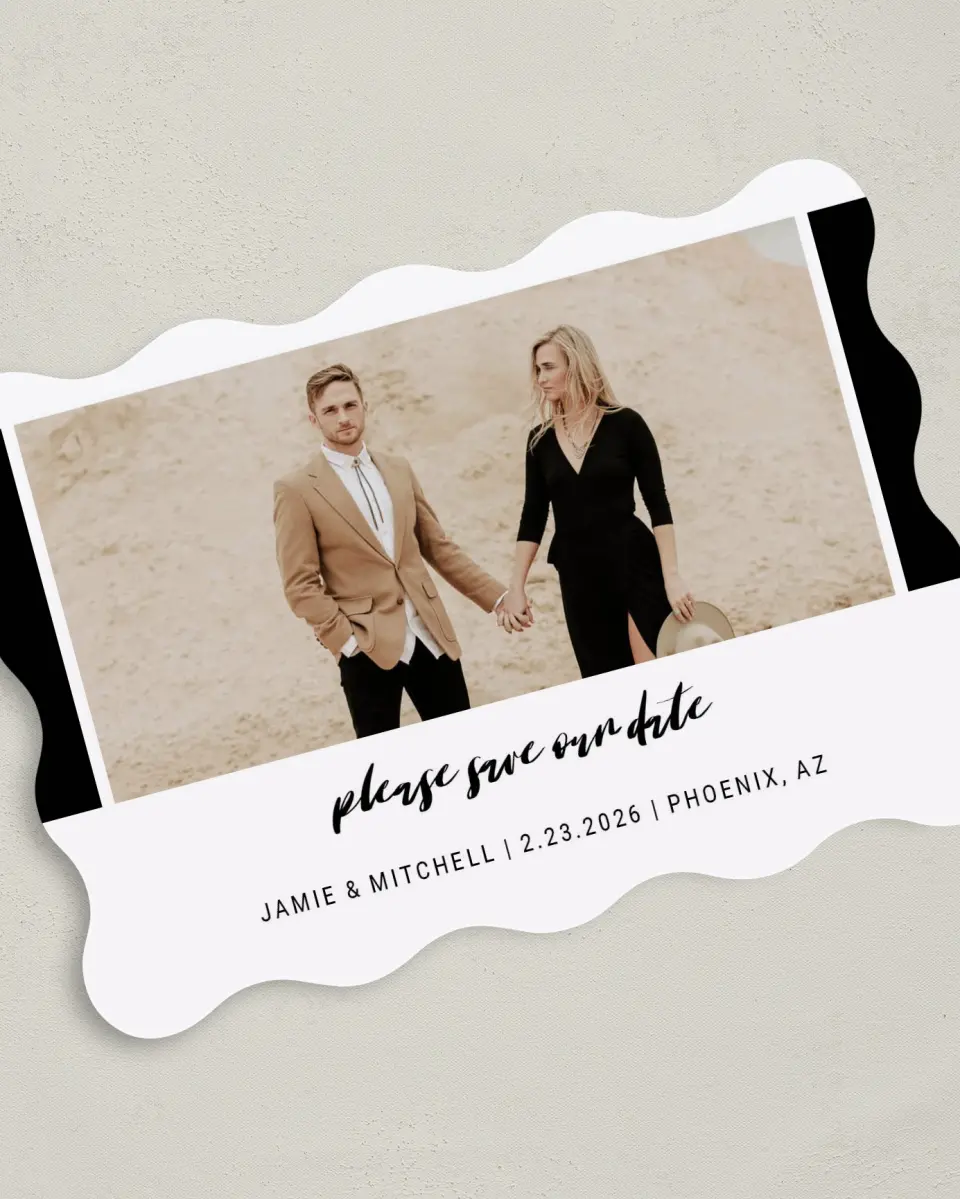 This is a 5" x 7" Save the Date Card called Stately Event printed in full color on Premium Smooth paper