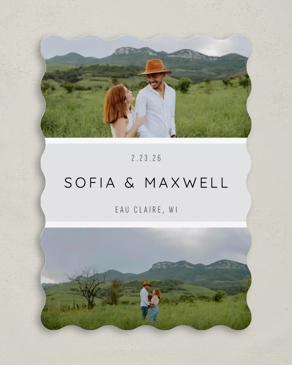 This is a 5" x 7" Save the Date Card called Splendid Moment printed in full color on Premium Smooth paper