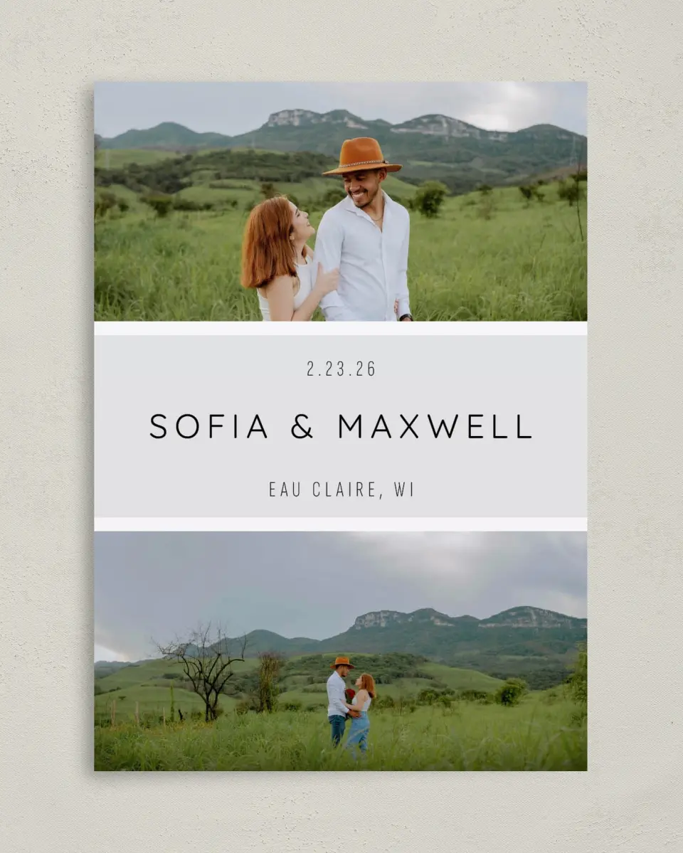 This is a 5" x 7" Save the Date Card called Splendid Moment printed in full color on Premium Smooth paper
