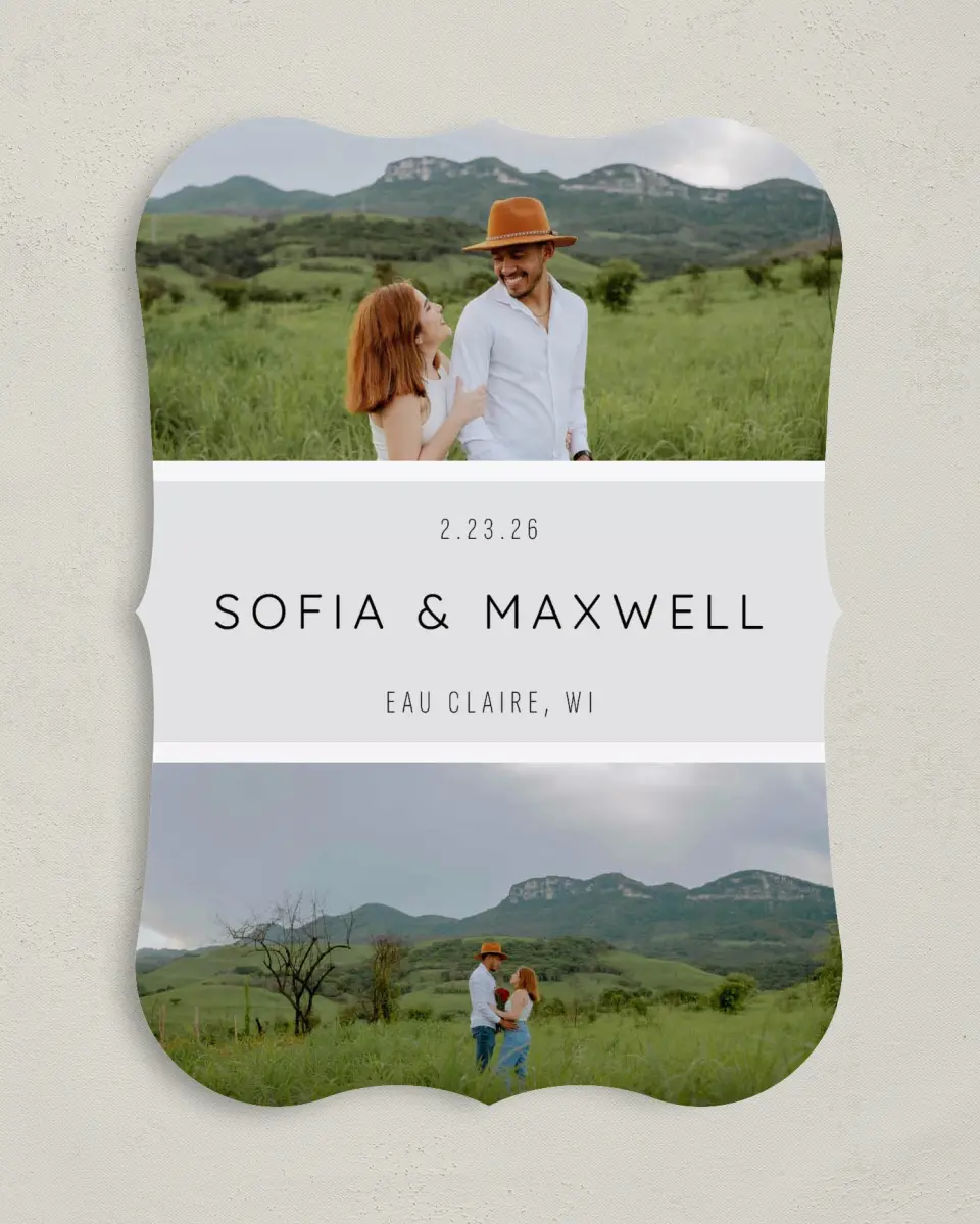 This is a 5" x 7" Save the Date Card called Splendid Moment printed in full color on Premium Smooth paper
