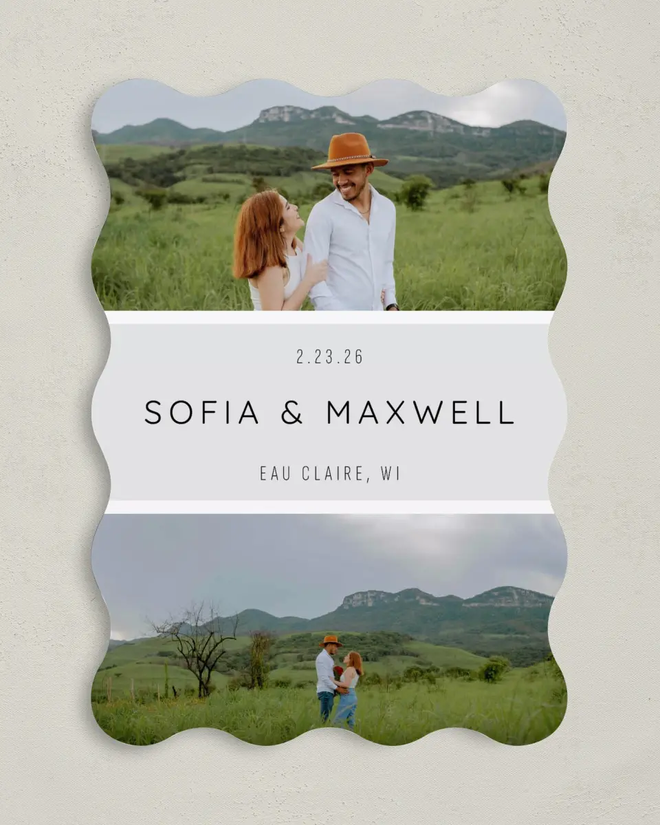 This is a 5" x 7" Save the Date Card called Splendid Moment printed in full color on Premium Smooth paper