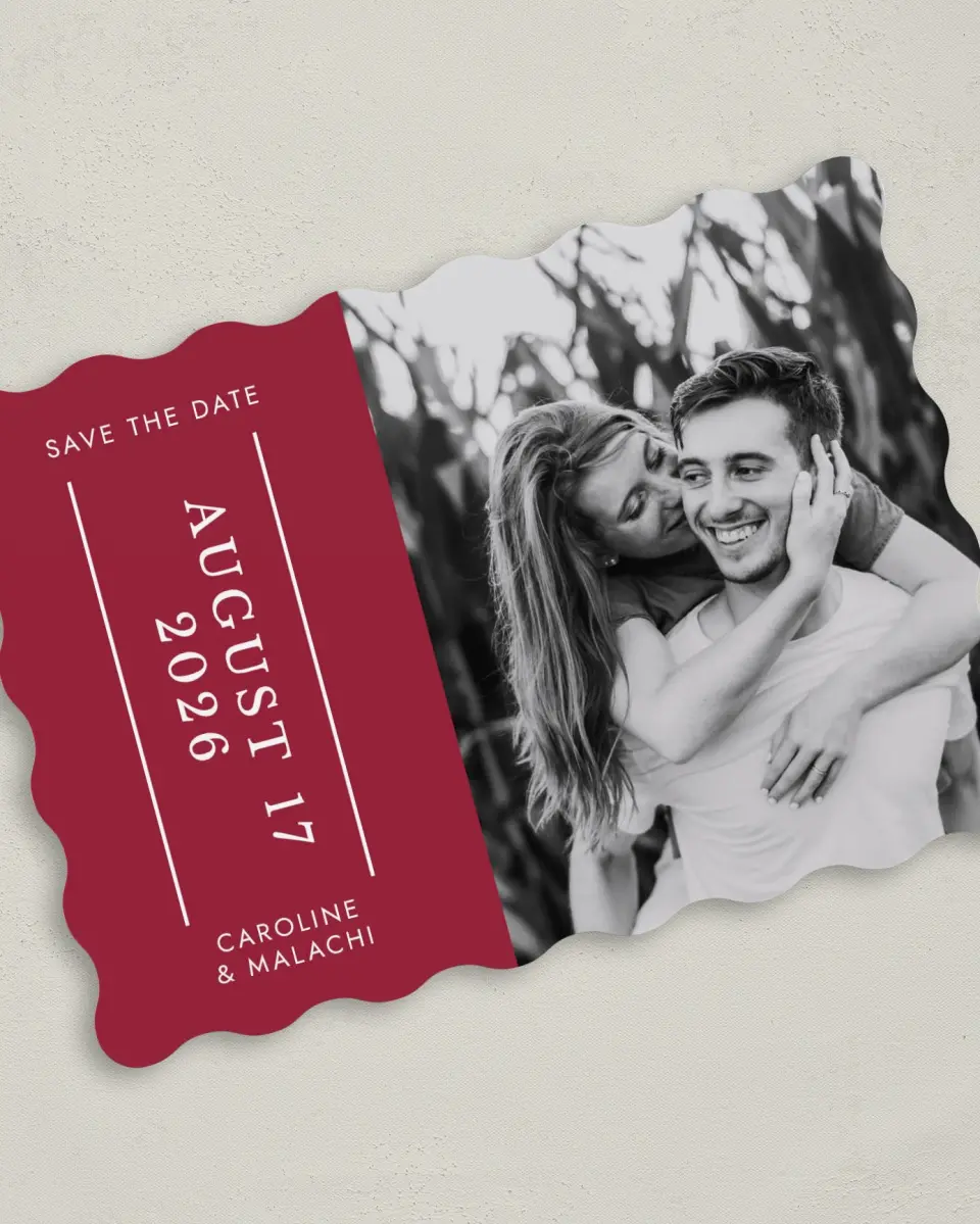 This is a 5" x 7" Save the Date Card called True Vertical printed in full color on Premium Smooth paper