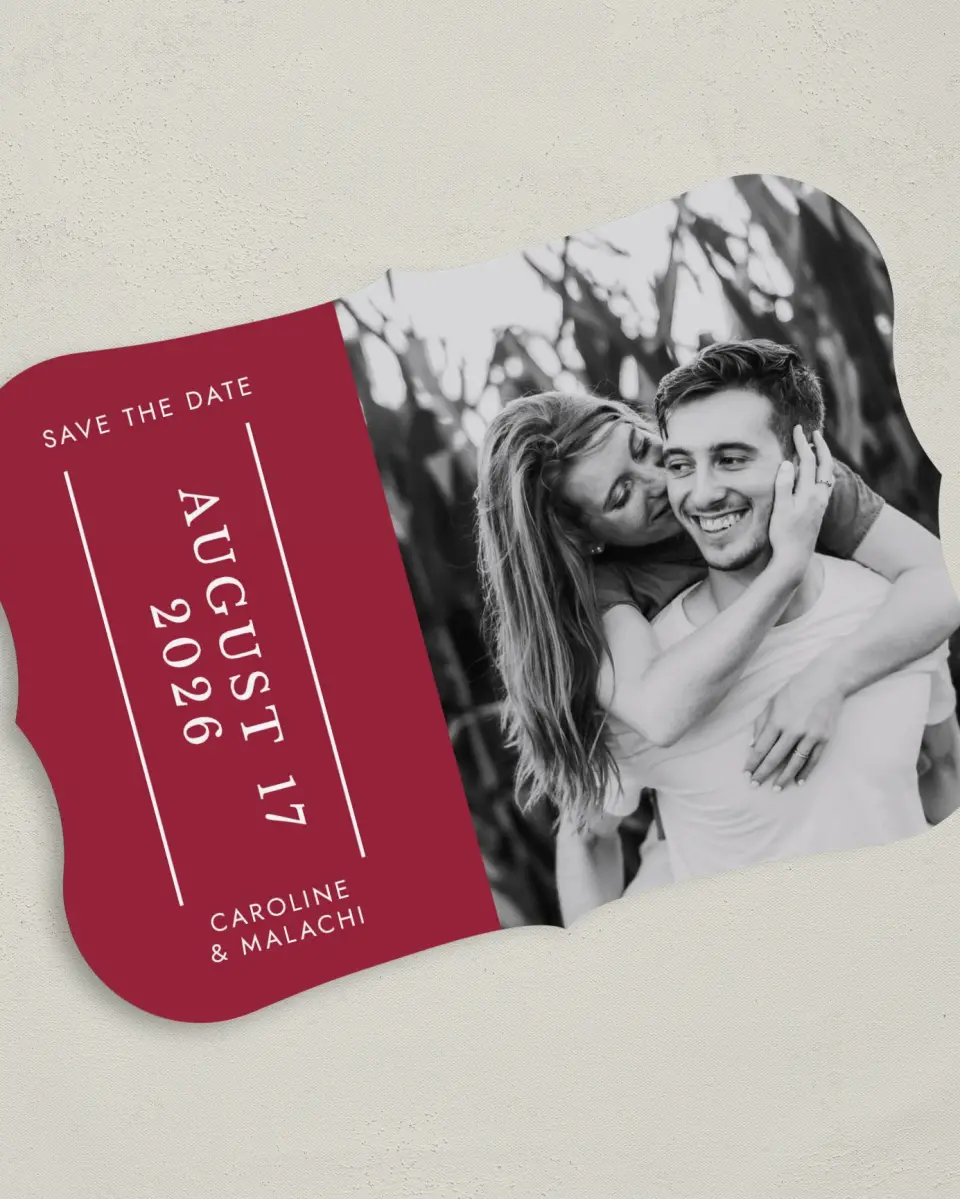 This is a 5" x 7" Save the Date Card called True Vertical printed in full color on Premium Smooth paper