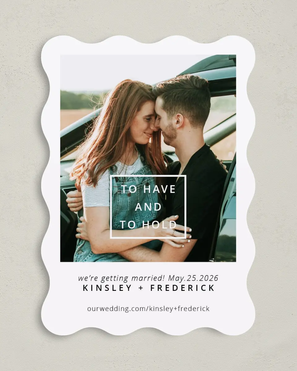 This is a 5" x 7" Save the Date Card called Committed Vows printed in full color on Premium Smooth paper