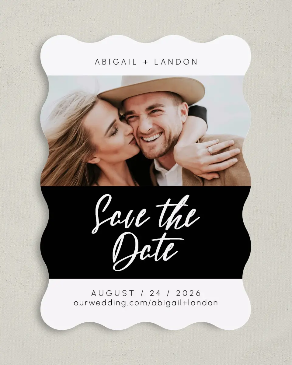 This is a 5" x 7" Save the Date Card called Our Love Speaks printed in full color on Premium Smooth paper