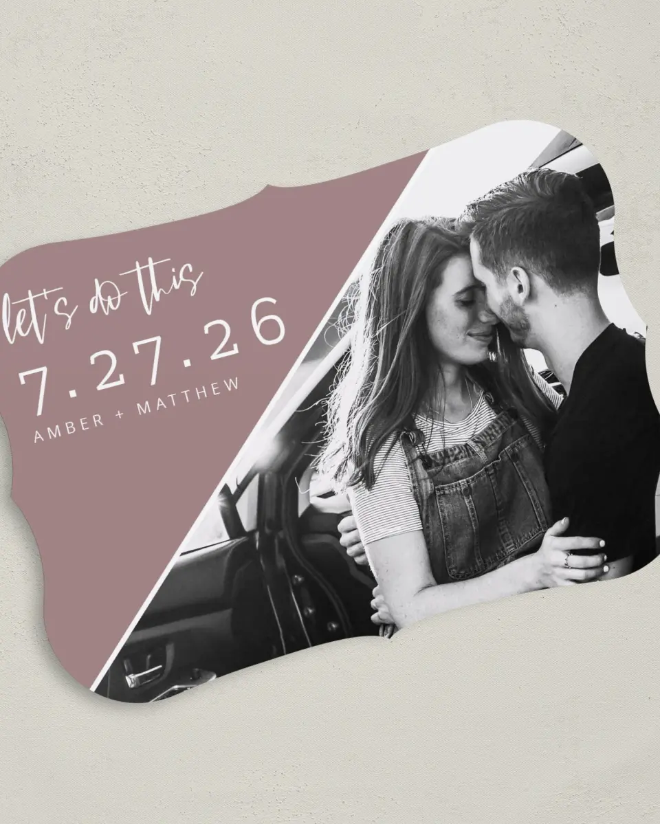 This is a 5" x 7" Save the Date Card called Love Slant printed in full color on Premium Smooth paper