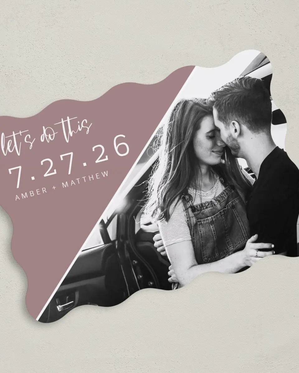This is a 5" x 7" Save the Date Card called Love Slant printed in full color on Premium Smooth paper