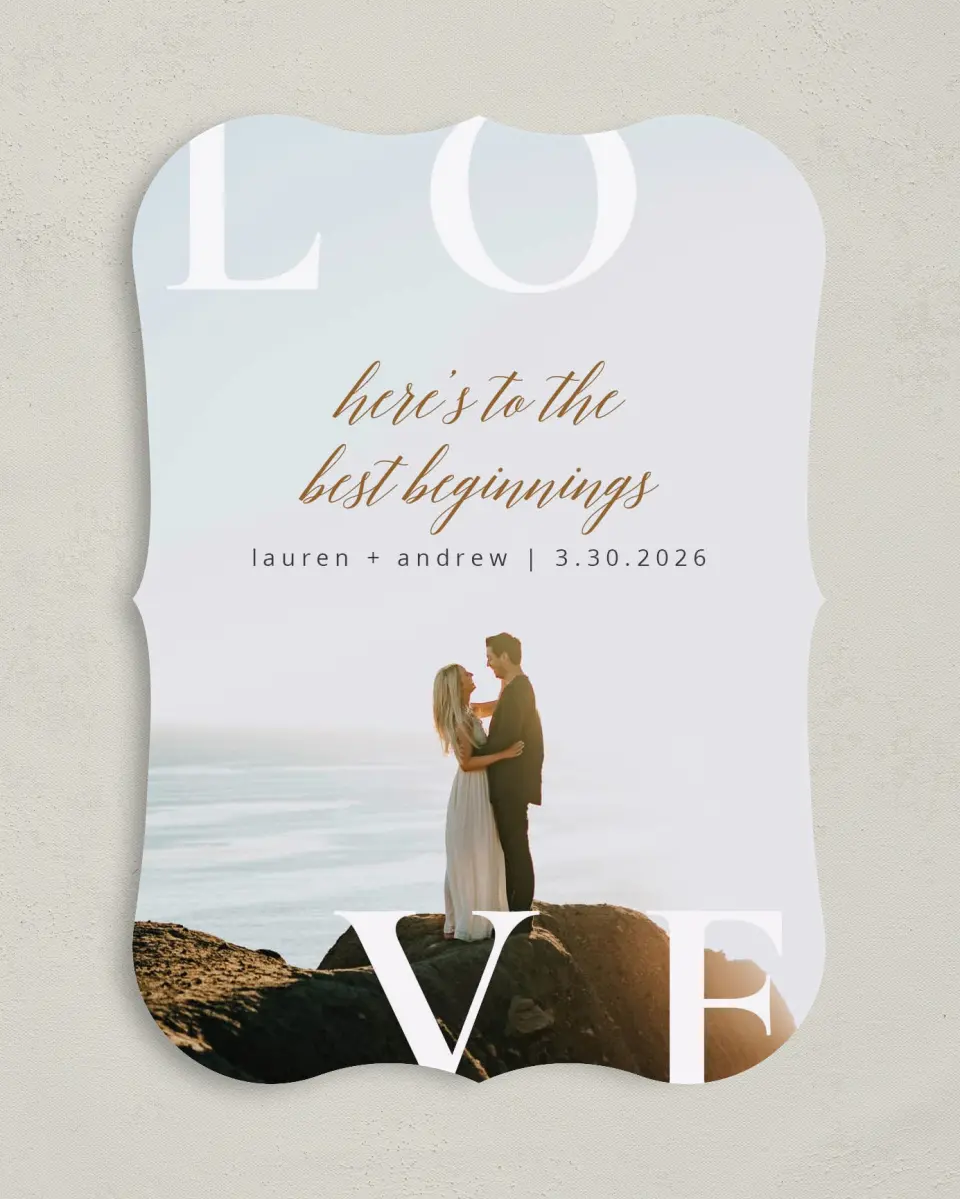 This is a 5" x 7" Save the Date Card called Beginning of Love printed in full color on Premium Smooth paper