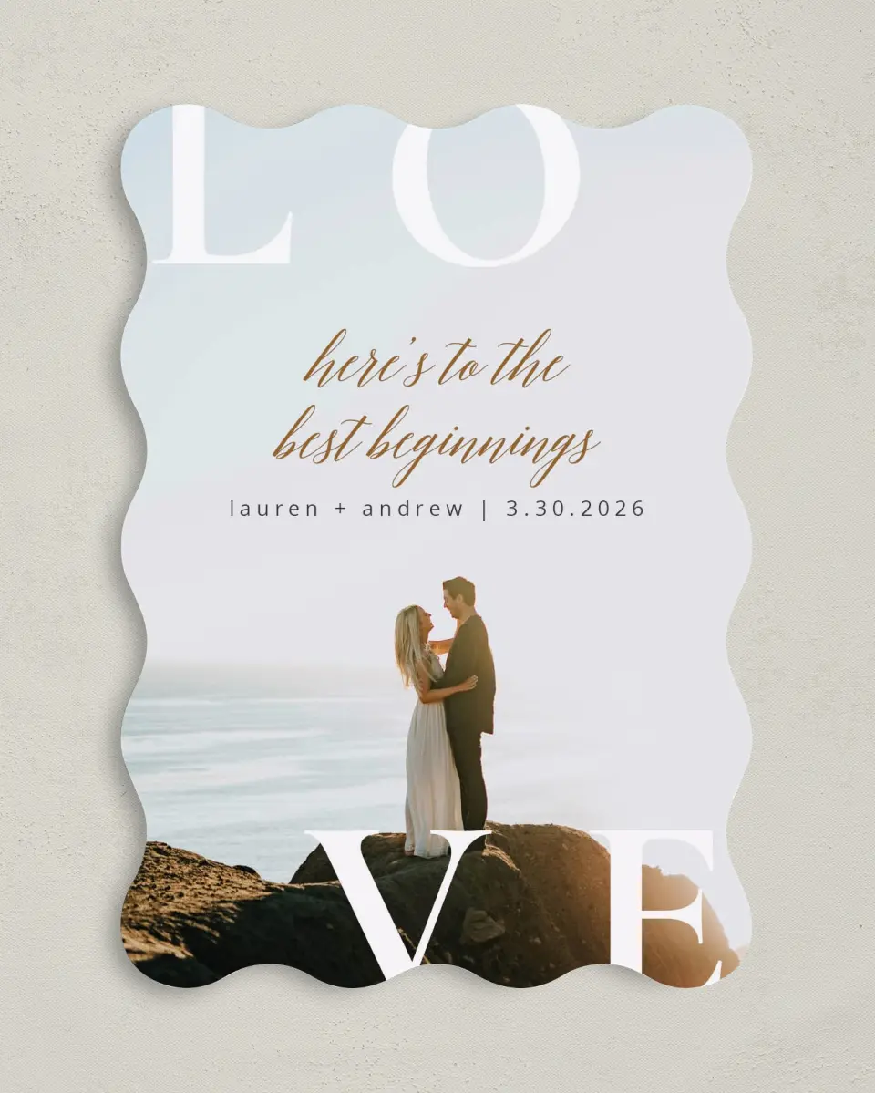 This is a 5" x 7" Save the Date Card called Beginning of Love printed in full color on Premium Smooth paper