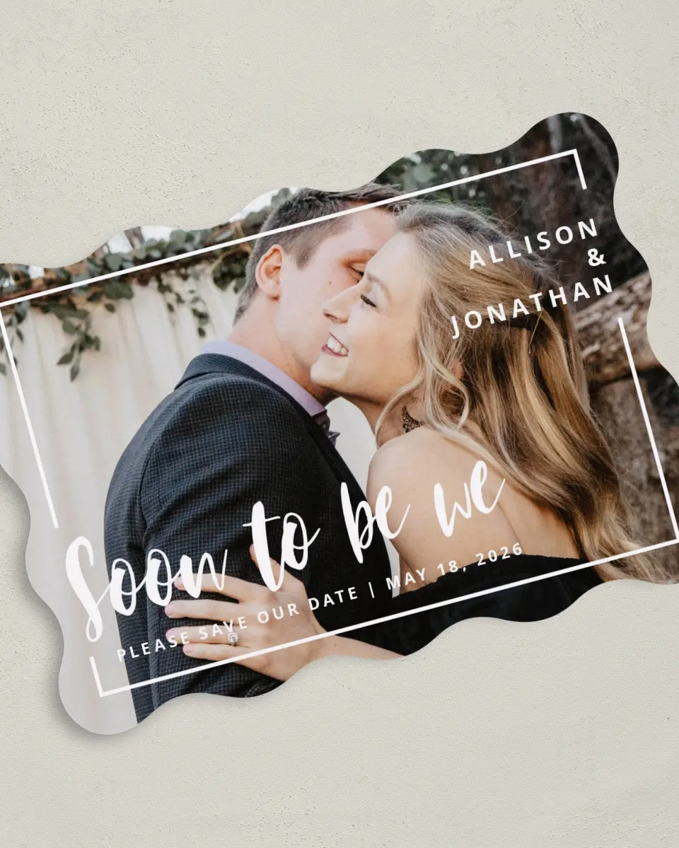 This is a 5" x 7" Save the Date Card called Soon to be We printed in full color on Premium Smooth paper