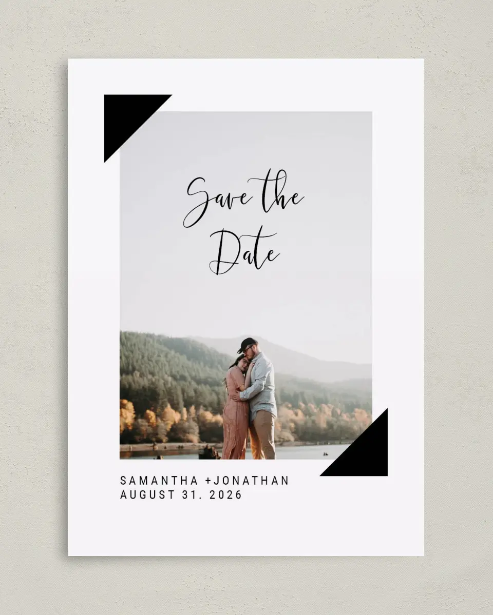 This is a 5" x 7" Save the Date Card called Love's Cornerstone printed in full color on Premium Smooth paper