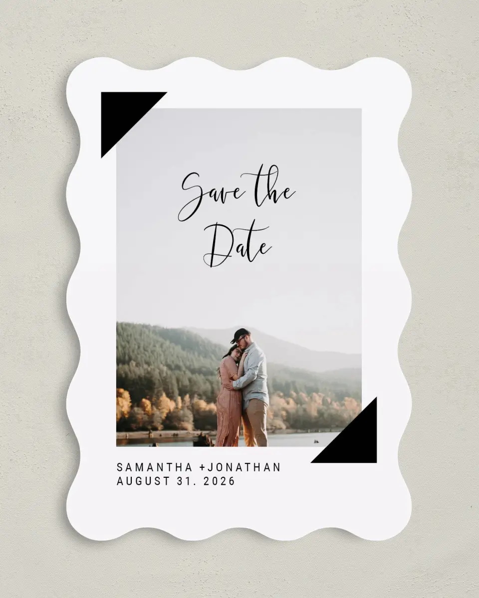 This is a 5" x 7" Save the Date Card called Love's Cornerstone printed in full color on Premium Smooth paper