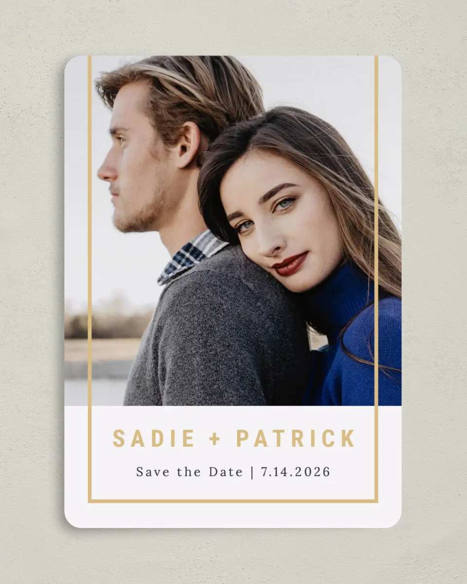 This is a 5" x 7" Save the Date Card called Forever Bliss printed in full color on Premium Smooth paper