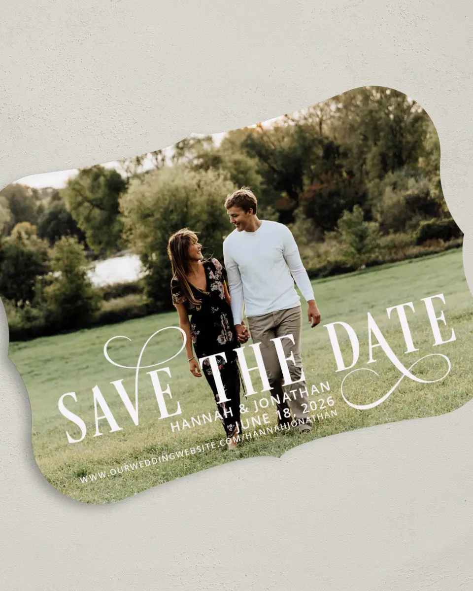 This is a 5" x 7" Save the Date Card called Love Infinity printed in full color on Premium Smooth paper