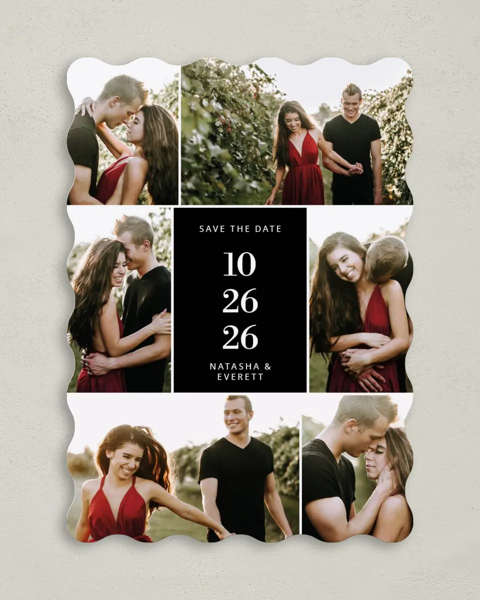 This is a 5" x 7" Save the Date Card called Multitude Magic printed in full color on Premium Smooth paper