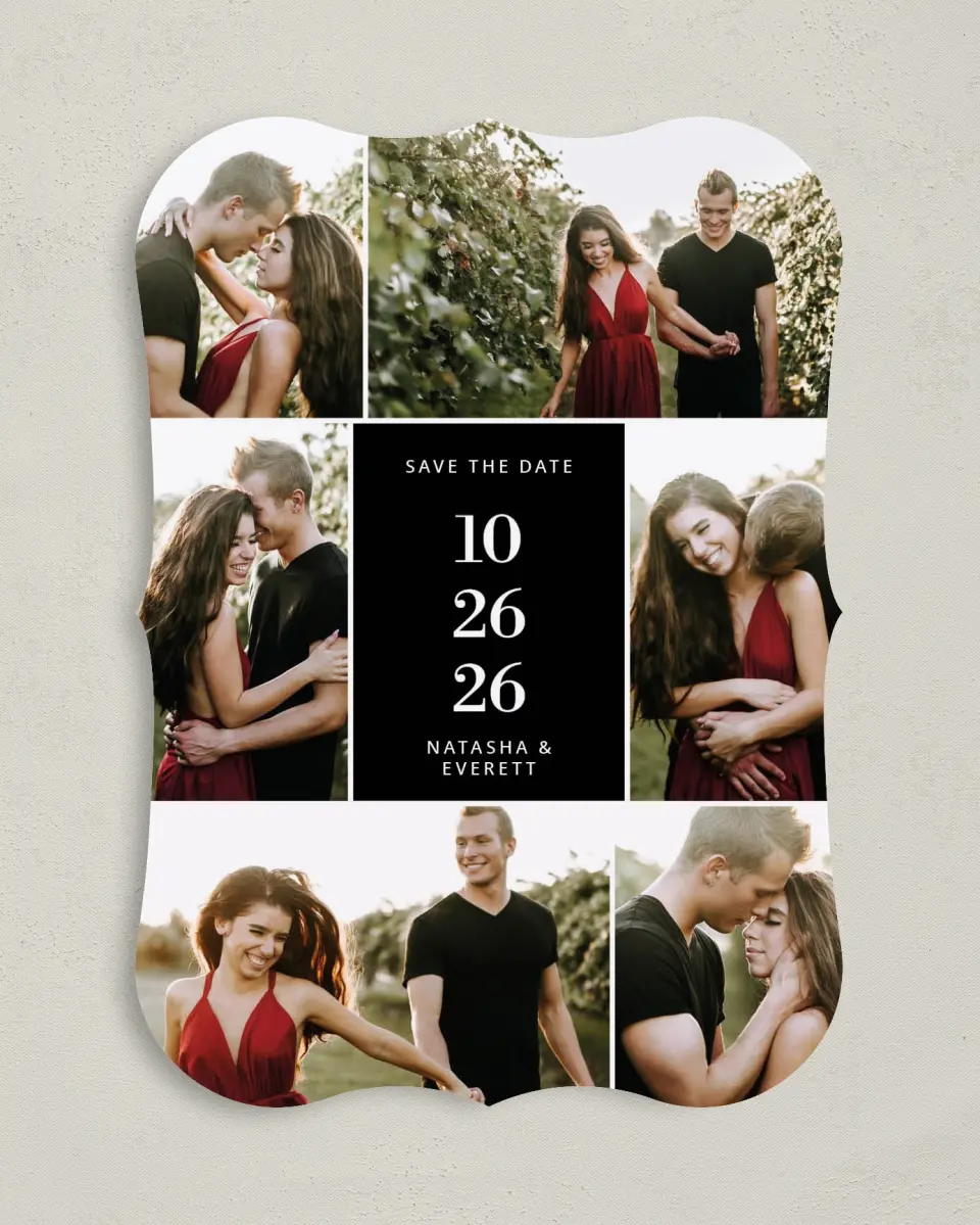 This is a 5" x 7" Save the Date Card called Multitude Magic printed in full color on Premium Smooth paper