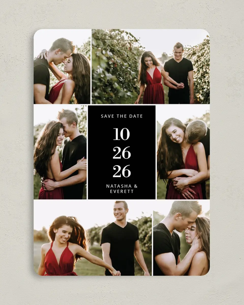 This is a 5" x 7" Save the Date Card called Multitude Magic printed in full color on Premium Smooth paper