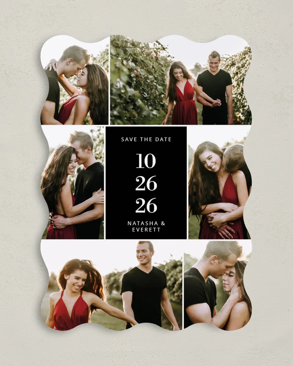 This is a 5" x 7" Save the Date Card called Multitude Magic printed in full color on Premium Smooth paper