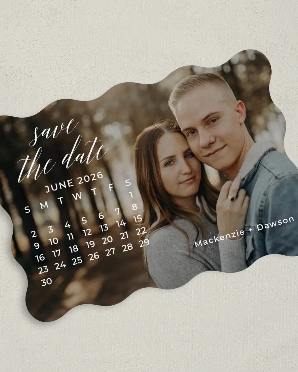 This is a 5" x 7" Save the Date Card called The Big Date printed in full color on Premium Smooth paper