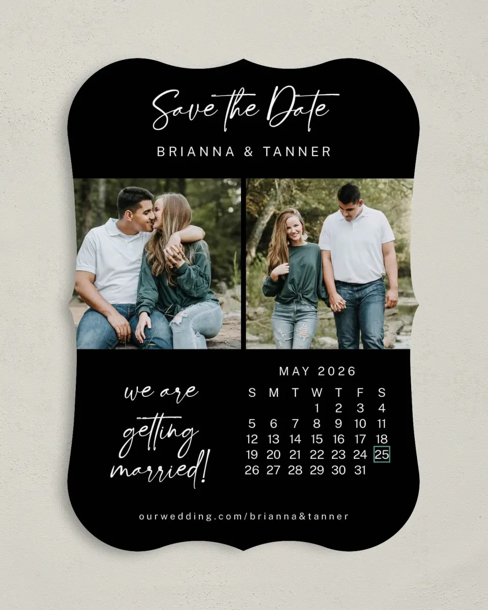 This is a 5" x 7" Save the Date Card called It's Our Date printed in full color on Premium Smooth paper