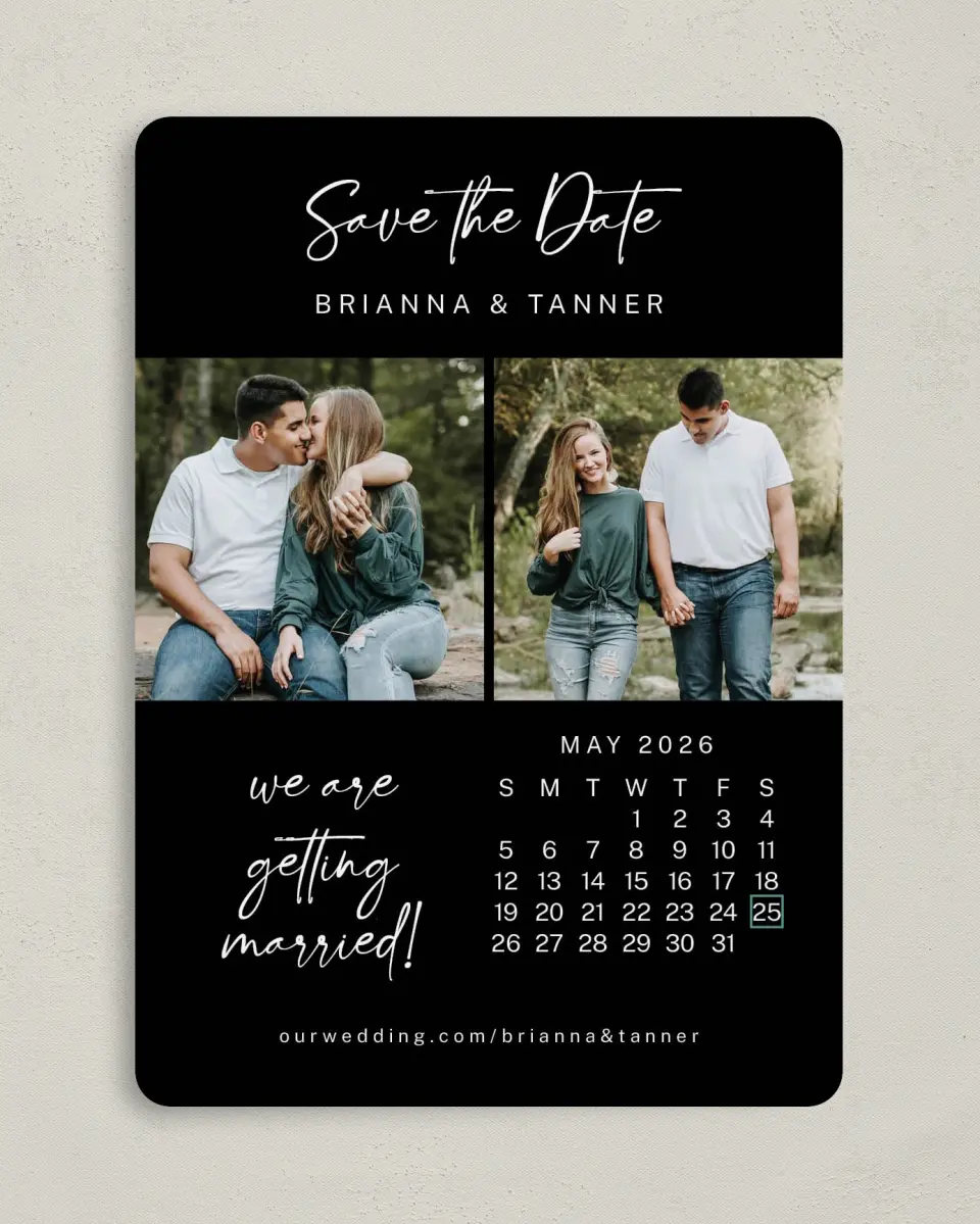 This is a 5" x 7" Save the Date Card called It's Our Date printed in full color on Premium Smooth paper