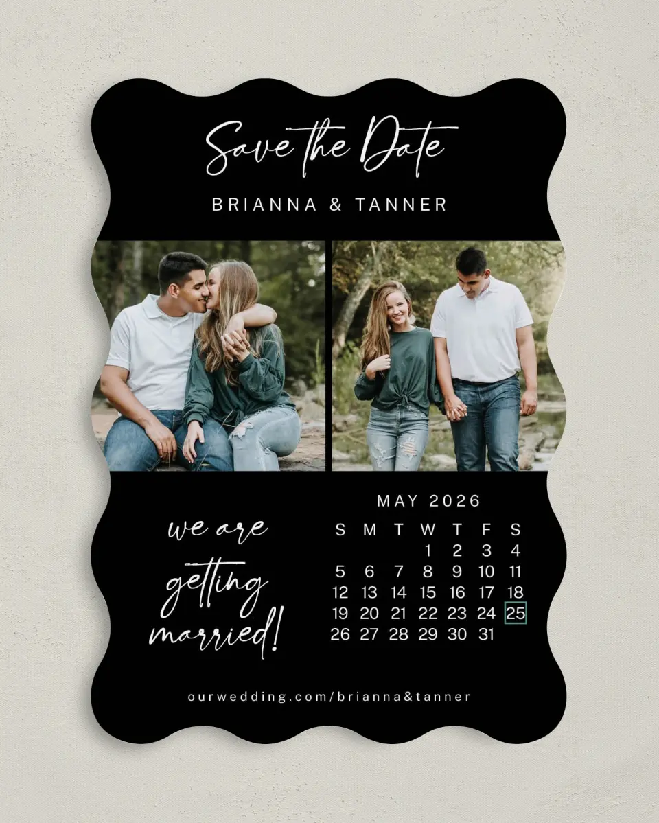 This is a 5" x 7" Save the Date Card called It's Our Date printed in full color on Premium Smooth paper