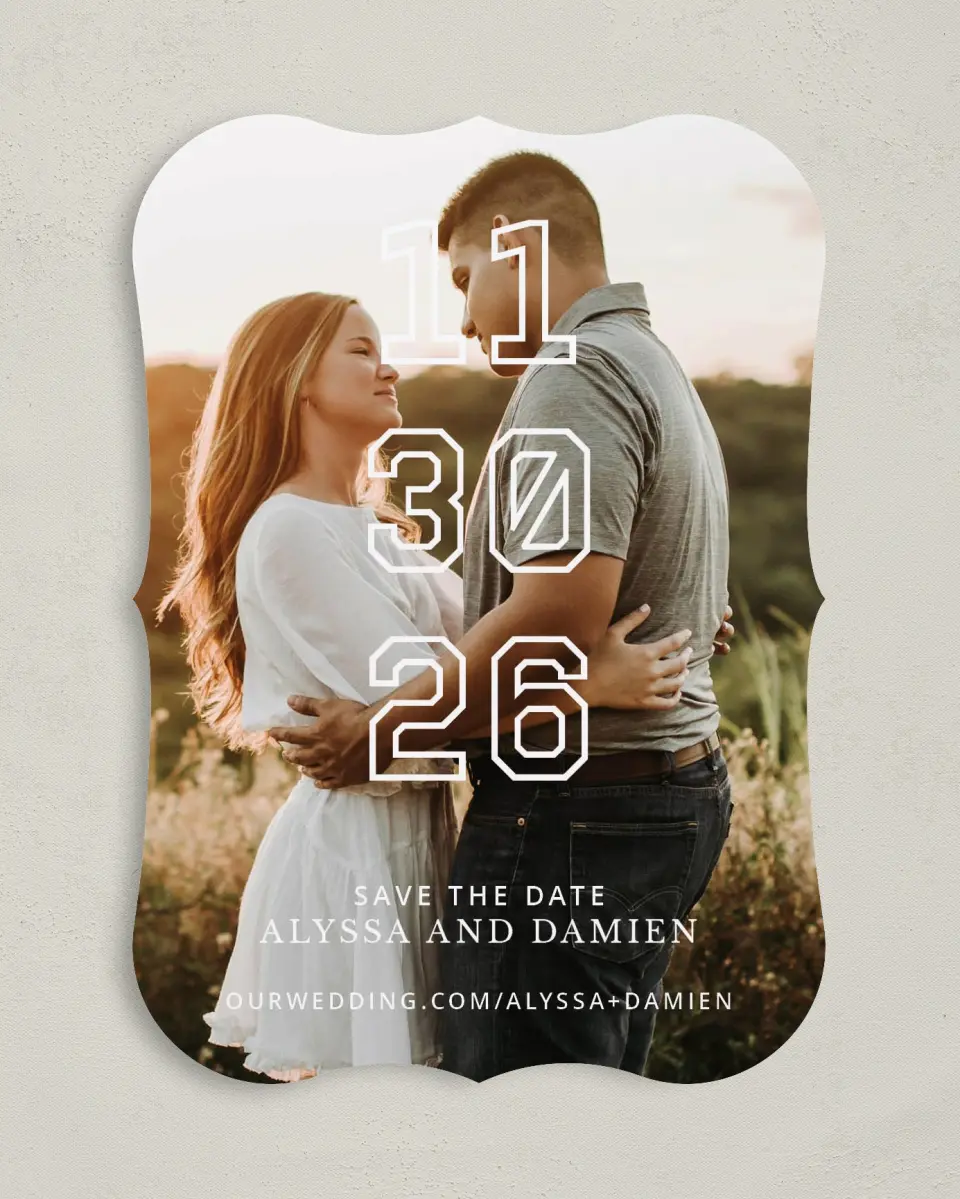 This is a 5" x 7" Save the Date Card called Simply Stacked printed in full color on Premium Smooth paper