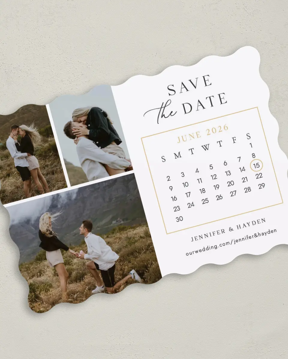 This is a 5" x 7" Save the Date Card called Circle Our Date printed in full color on Premium Smooth paper