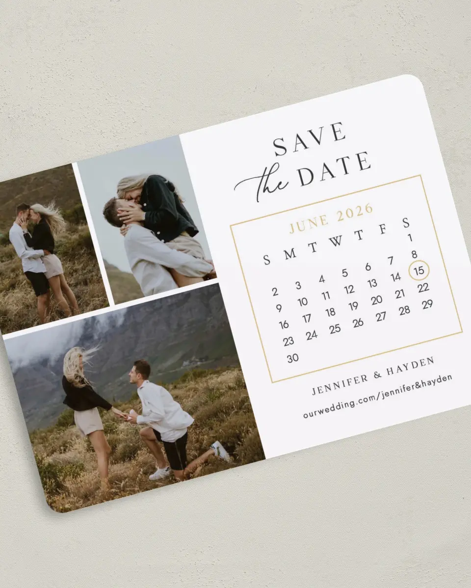 This is a 5" x 7" Save the Date Card called Circle Our Date printed in full color on Premium Smooth paper