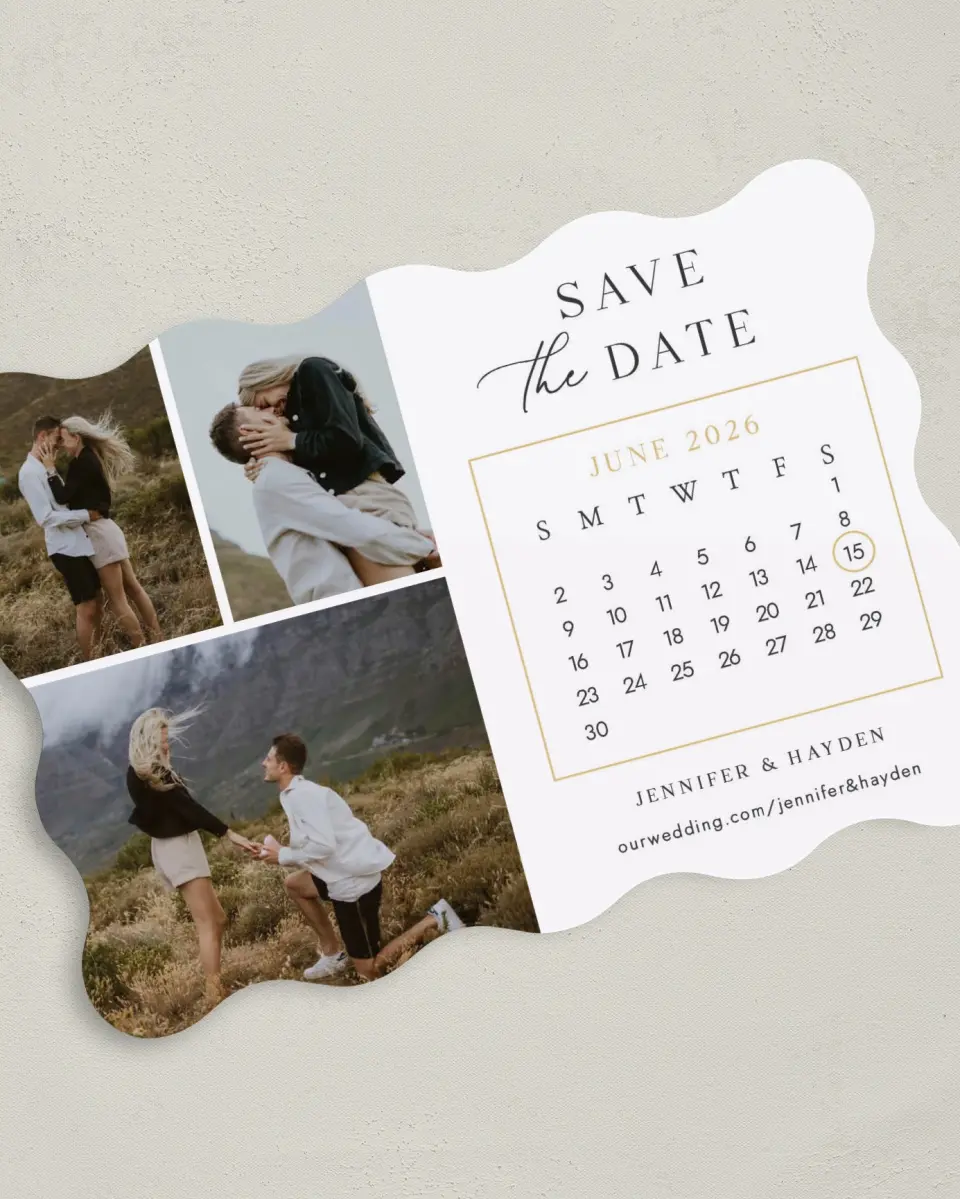 This is a 5" x 7" Save the Date Card called Circle Our Date printed in full color on Premium Smooth paper